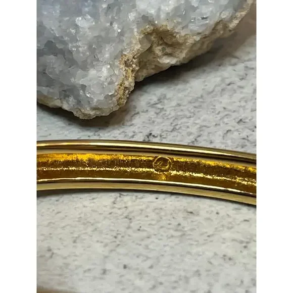 Swarovski Crystal Gold Tone Clamper Bangle signed glam sparkle cuff stacker - Picture 3 of 5